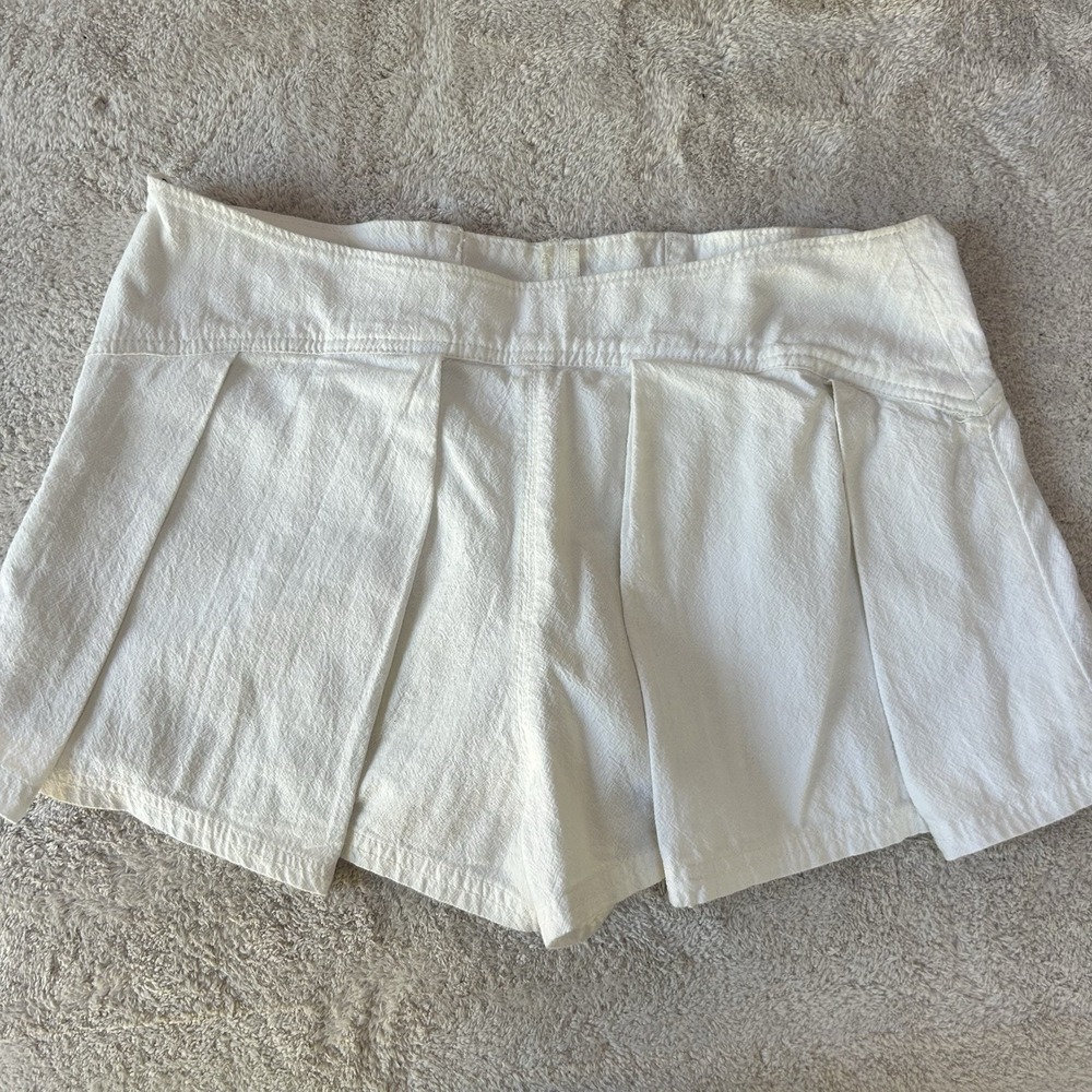 Free People Pleated Micro Skirt Womens 0 Ivory 100% Cotton Mini Skort Boho Y2K